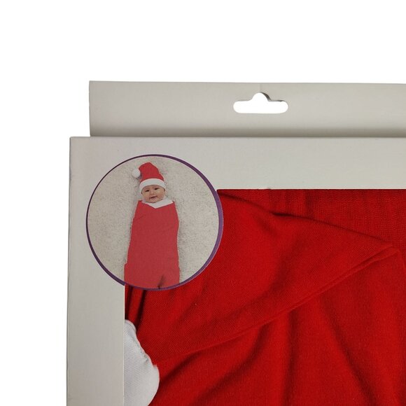 Parents Choice Muslin Swaddle and Beanie Red Cotton Infant Newborn Santa Set - Picture 2 of 6